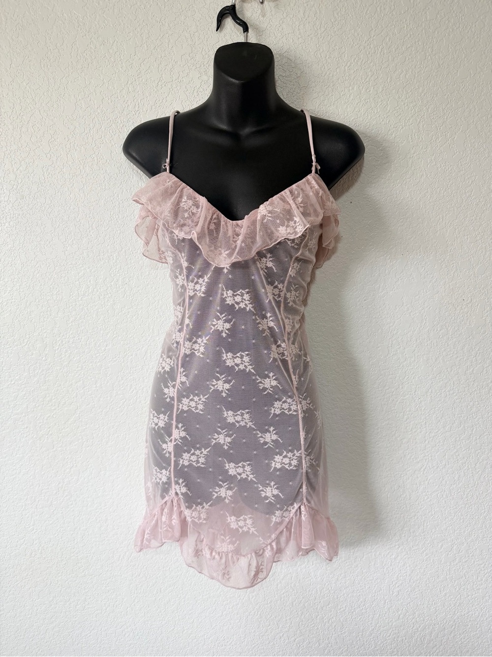 Dreamy Baby Pink Sheer Lace Ruffle Slip Dress 🎀